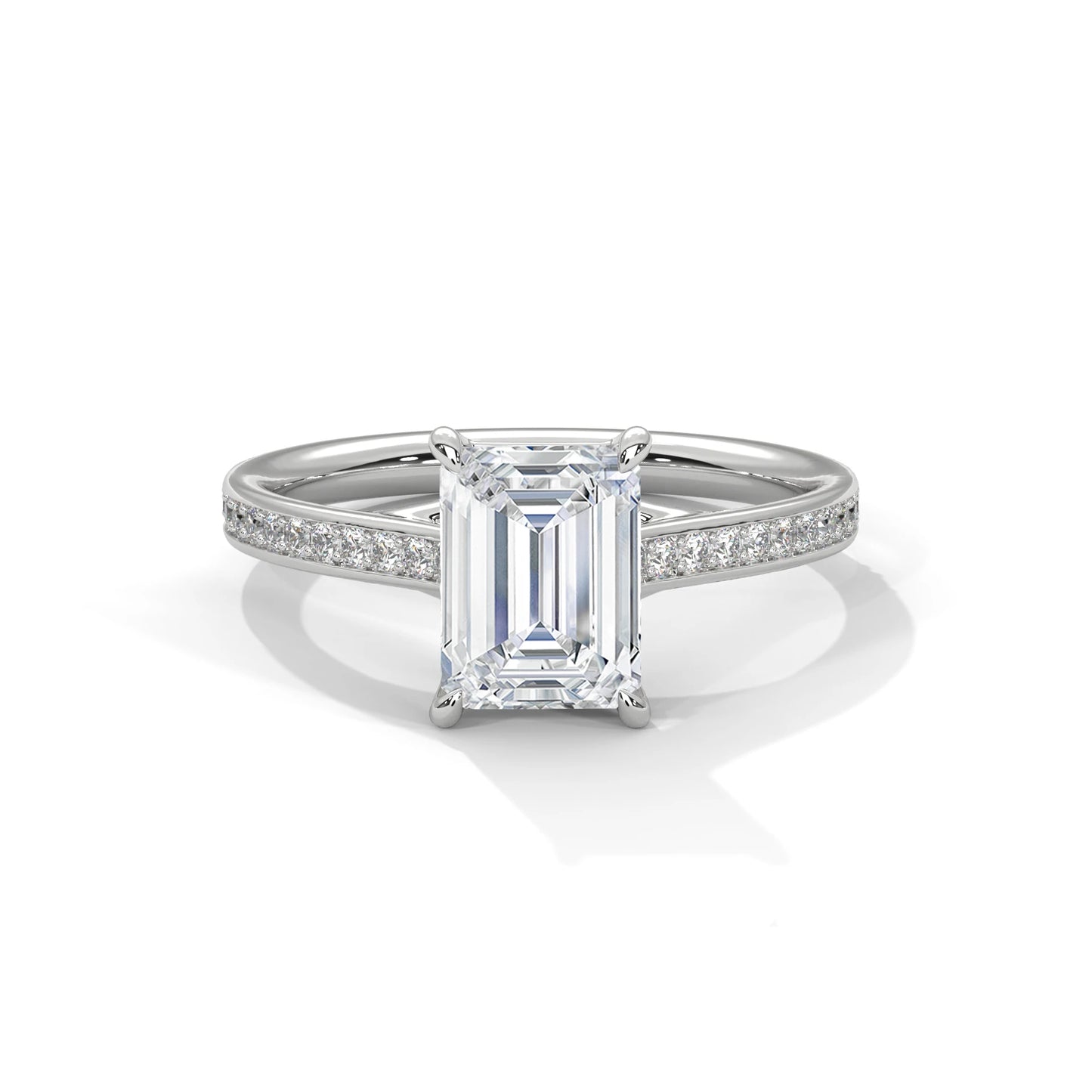2.0ct emerald cut moissanite solitaire ring 925 sterling silver pave set engagement band
