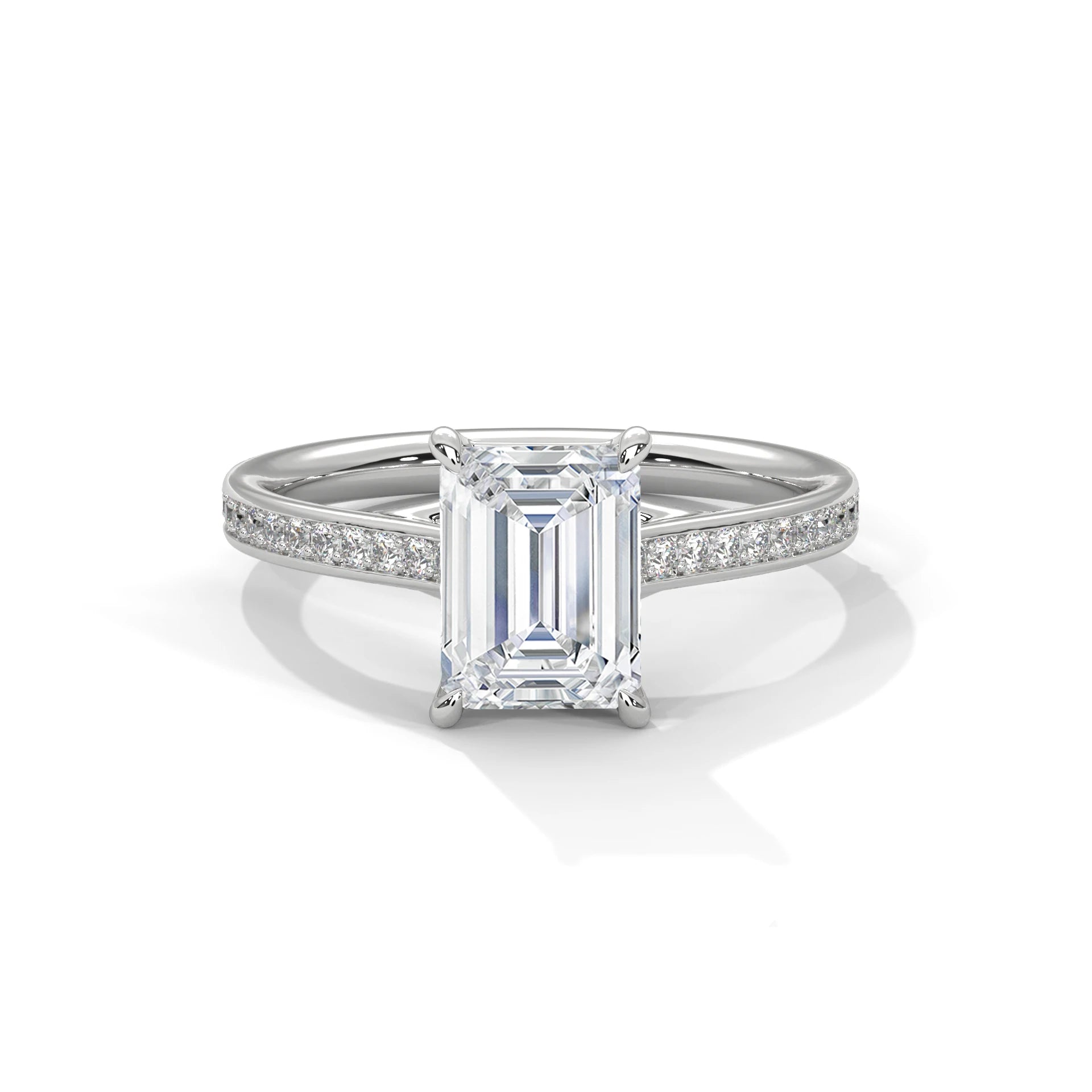 2.0ct Emerald Cut Moissanite Solitaire Ring 925 Sterling Silver Pave Set Engagement Band