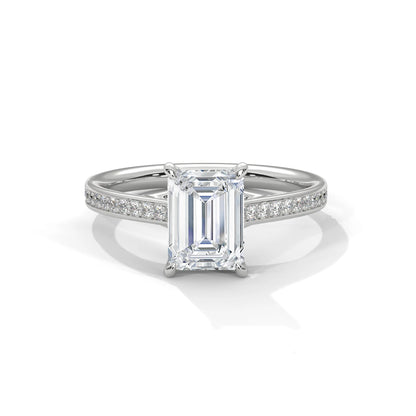 2.0ct Emerald Cut Moissanite Solitaire Ring 925 Sterling Silver Pave Set Engagement Band