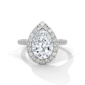 3.0ct Pear Cut Moissanite Halo Solitaire Ring with Pave Set Band 925 Sterling Silver