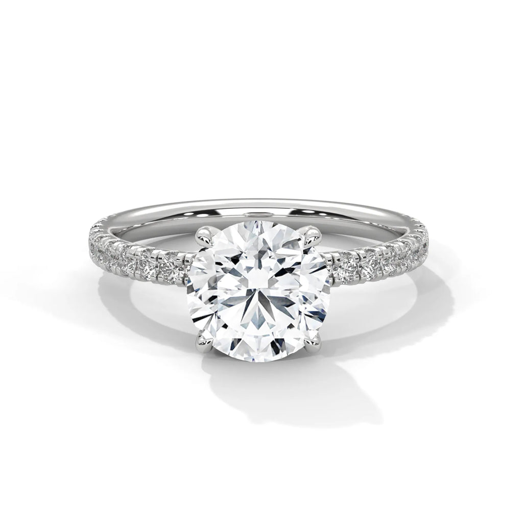 2.0ct Round Brilliant Cut Moissanite Solitaire Ring with Pave Set Band 925 Sterling Silver