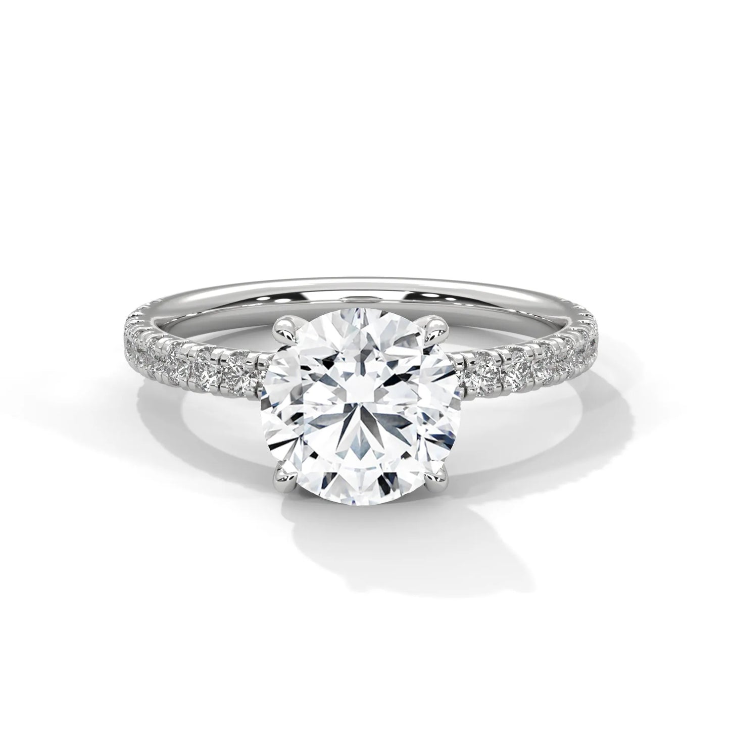 2.0ct round brilliant cut moissanite solitaire ring with pave set band 925 sterling silver