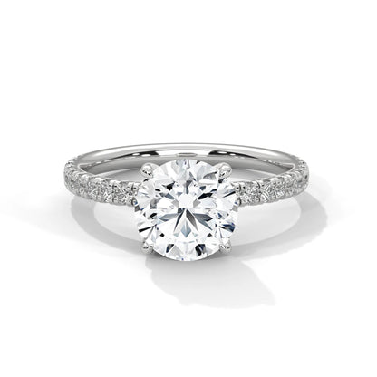 2.0ct Round Brilliant Cut Moissanite Solitaire Ring with Pave Set Band 925 Sterling Silver