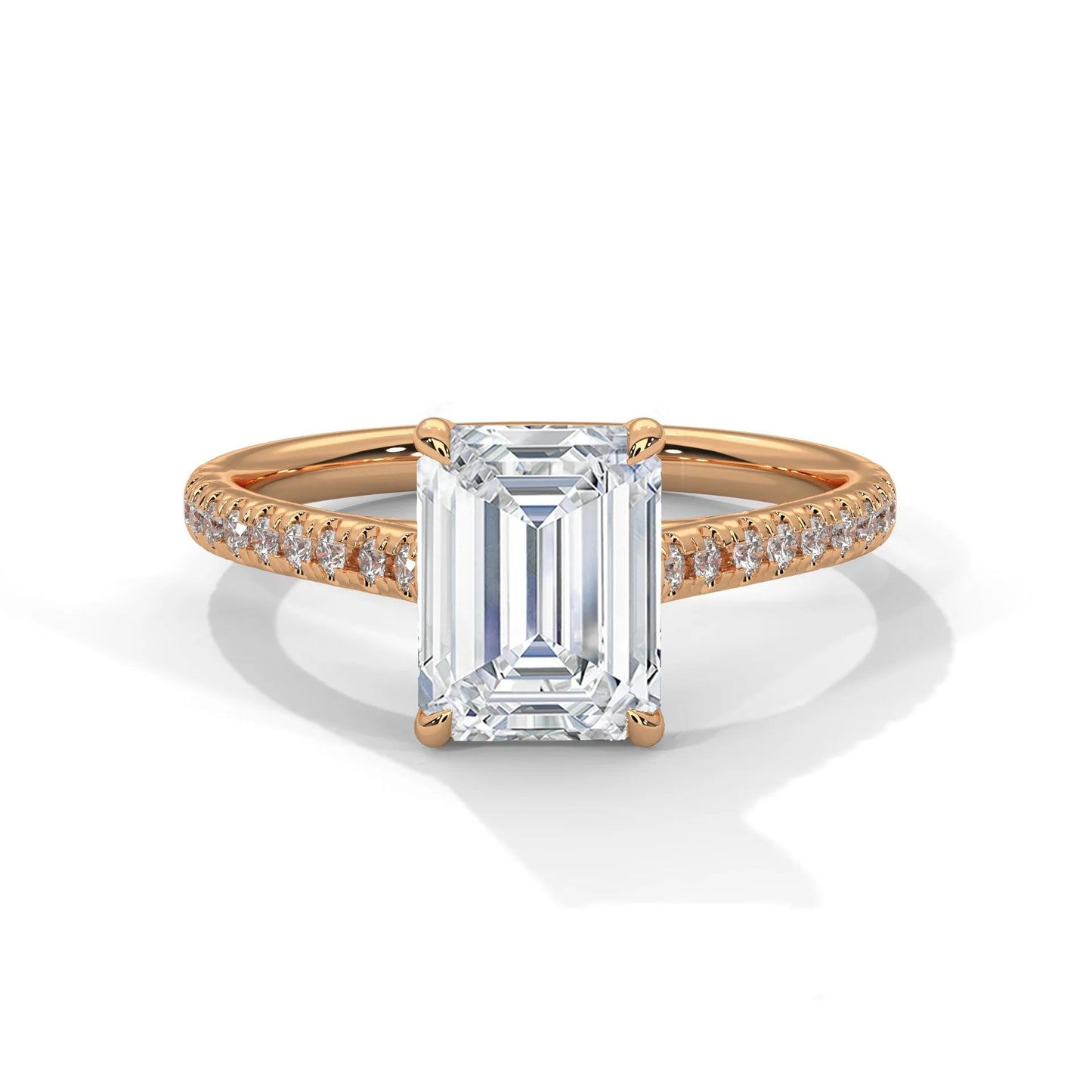 2.0ct emerald cut moissanite solitaire ring with pave set band 925 sterling silver