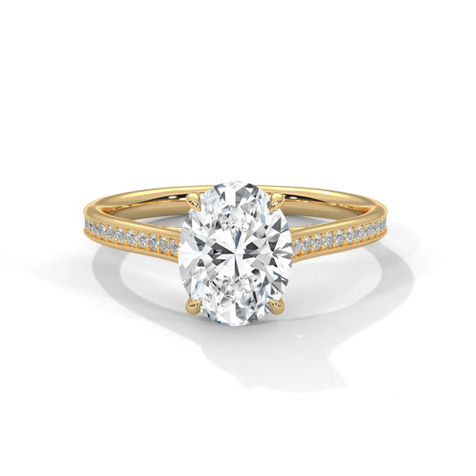 2.0ct Oval Cut Moissanite Solitaire Ring with Pave Set Band 925 Sterling Silver Engagement Band
