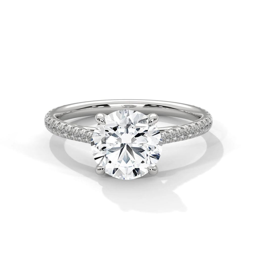 2.0ct Round Brilliant Cut Moissanite Solitaire Ring 925 Sterling Silver Pave Set Band