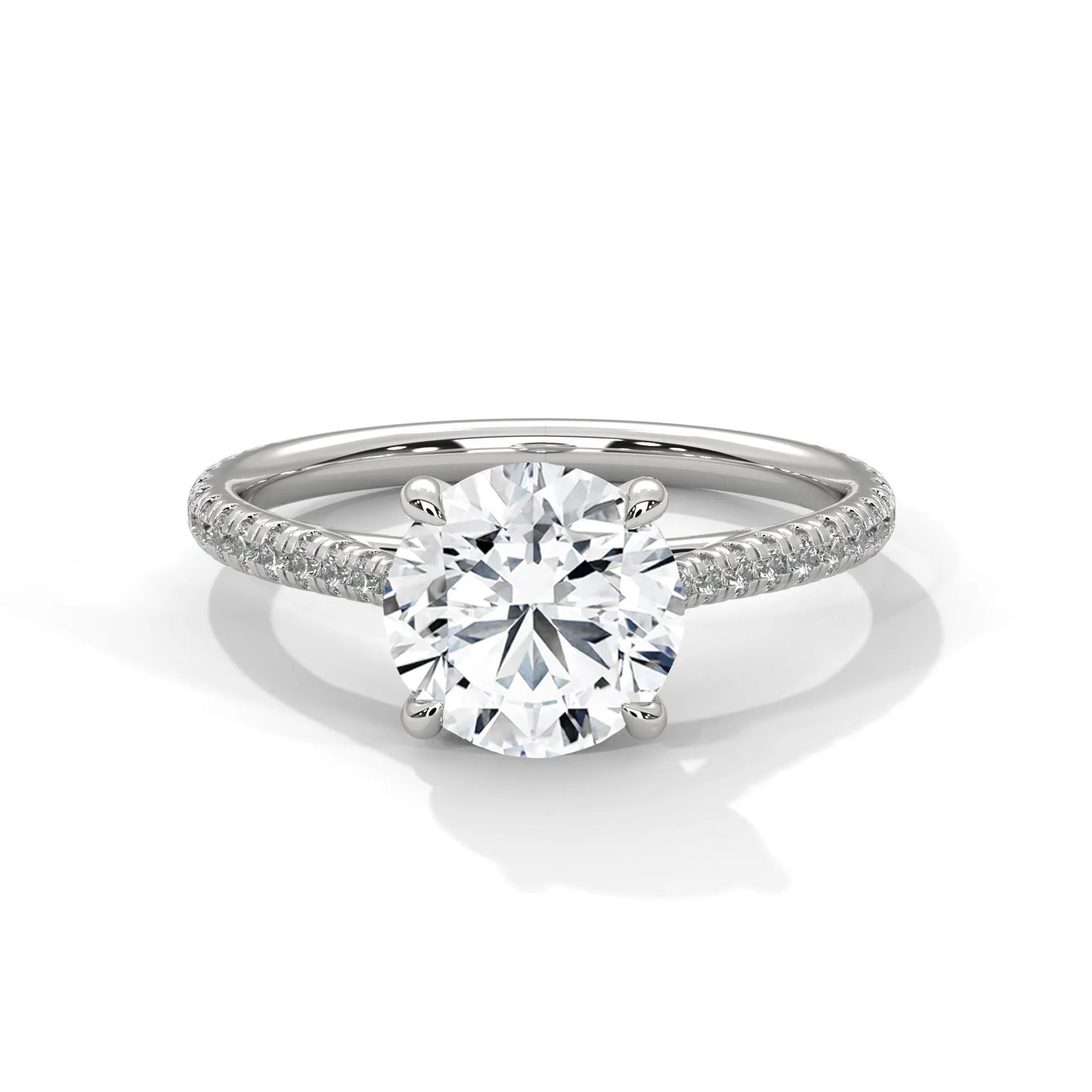 2.0ct round brilliant cut moissanite solitaire ring 925 sterling silver pave set band