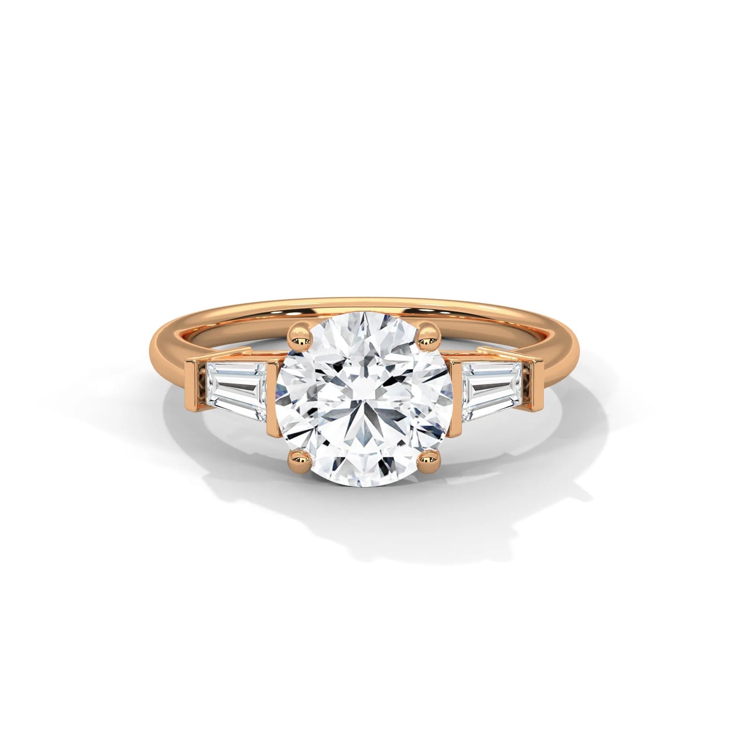 2.0ct round brilliant and baguette cut moissanite 3-stone ring 925 sterling silver