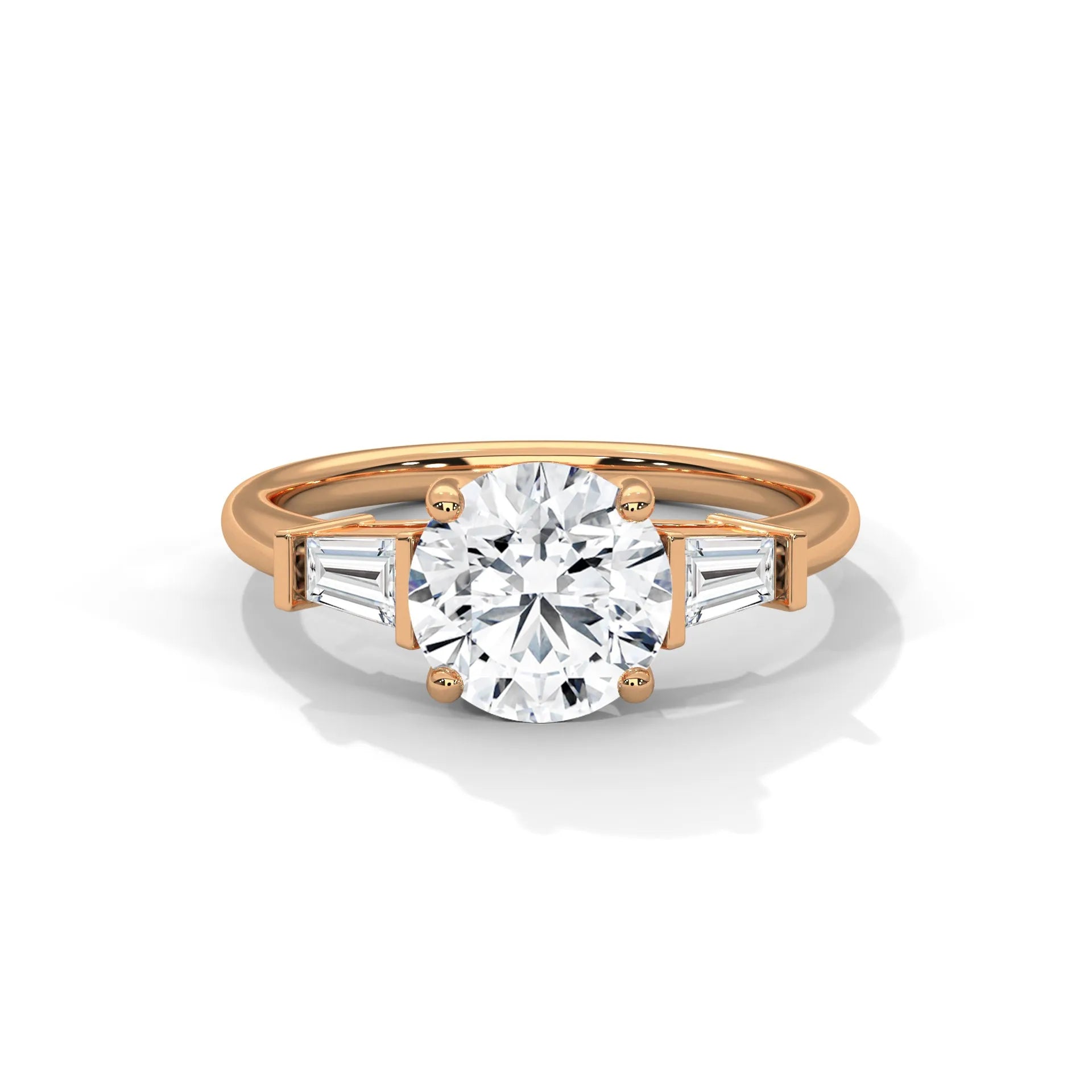 2.0ct Round Brilliant and Baguette Cut Moissanite 3-Stone Ring 925 Sterling Silver
