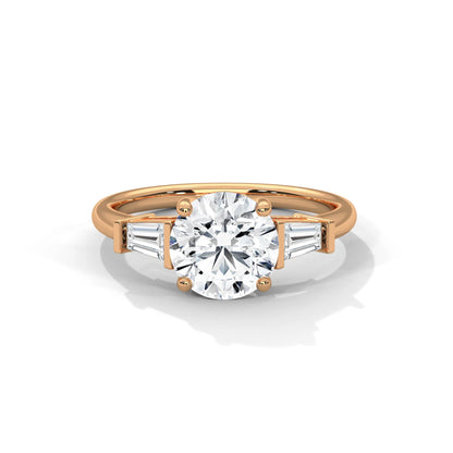 2.0ct Round Brilliant and Baguette Cut Moissanite 3-Stone Ring 925 Sterling Silver