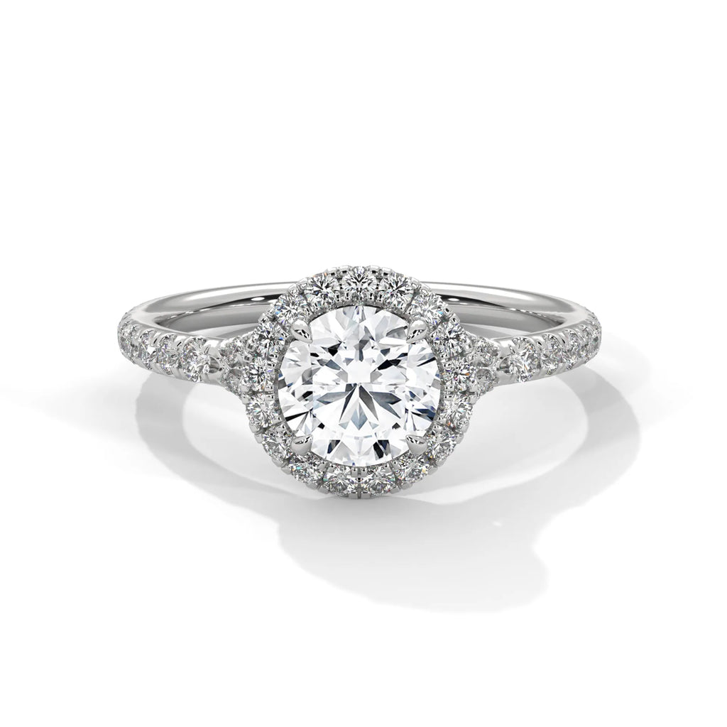 1.0ct Round Brilliant Cut Moissanite Halo Solitaire Ring 925 Sterling Silver Engagement Band