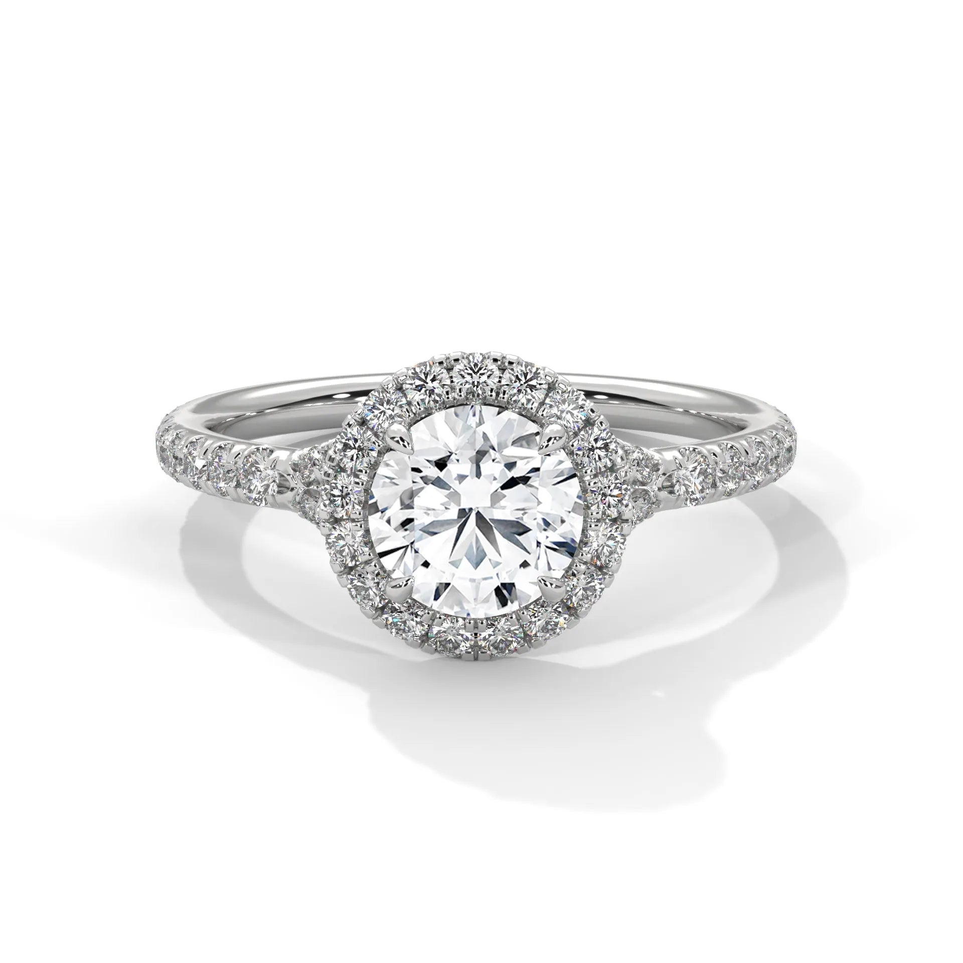 1.0ct Round Brilliant Cut Moissanite Halo Solitaire Ring 925 Sterling Silver Engagement Band