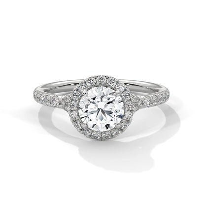 1.0ct Round Brilliant Cut Moissanite Halo Solitaire Ring 925 Sterling Silver Engagement Band