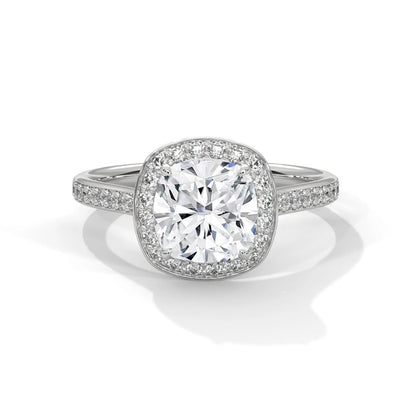 2.0ct Cushion Cut Moissanite Halo Solitaire Ring 925 Sterling Silver Engagement Band