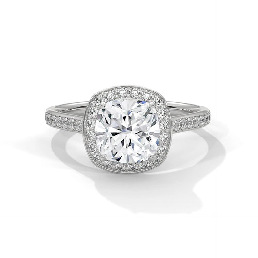 2.0ct Cushion Cut Moissanite Halo Solitaire Ring 925 Sterling Silver Engagement Band