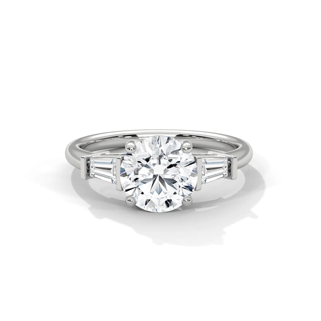 2.0ct Round Brilliant and Baguette Cut Moissanite 3-Stone Ring 925 Sterling Silver