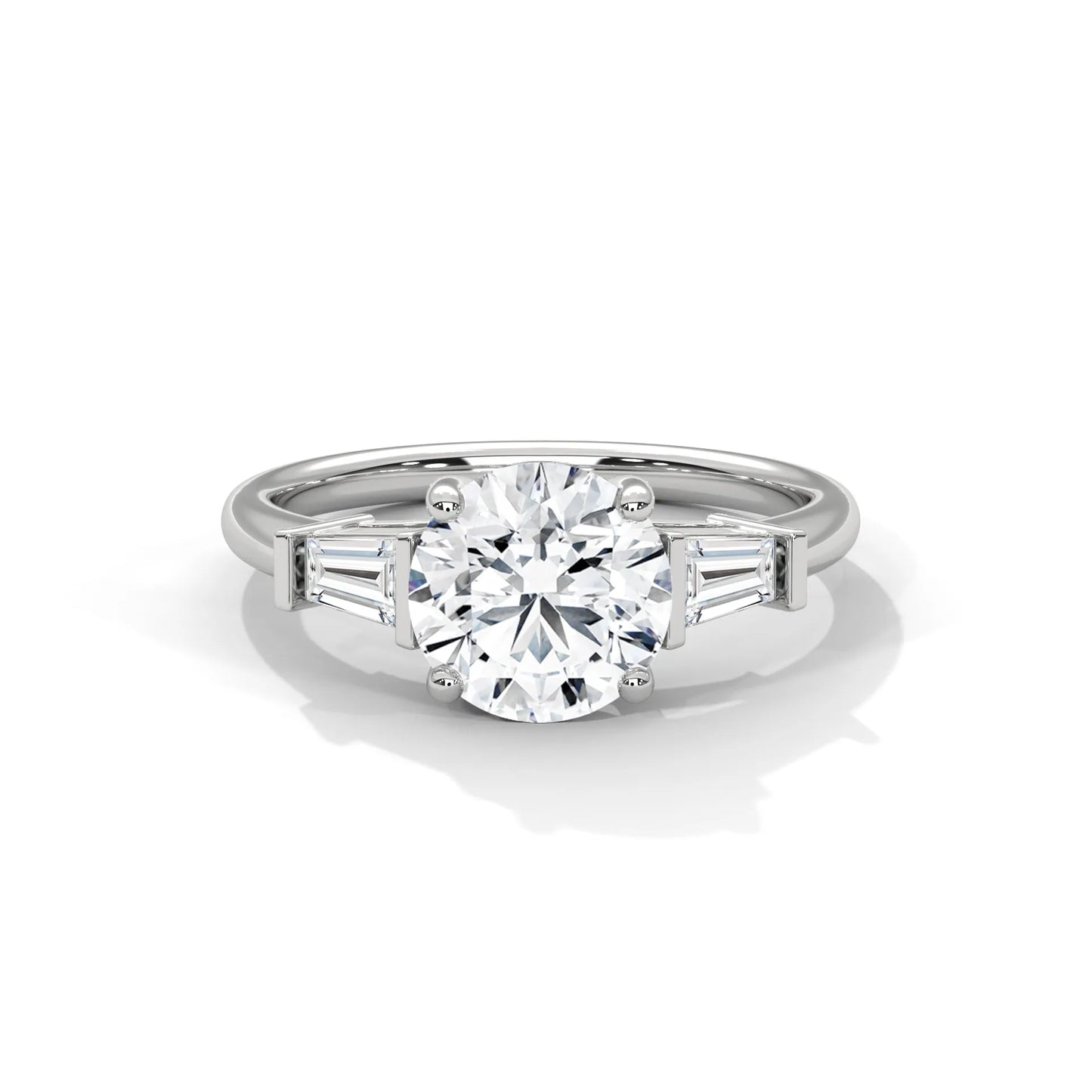 2.0ct round brilliant and baguette cut moissanite 3-stone ring 925 sterling silver