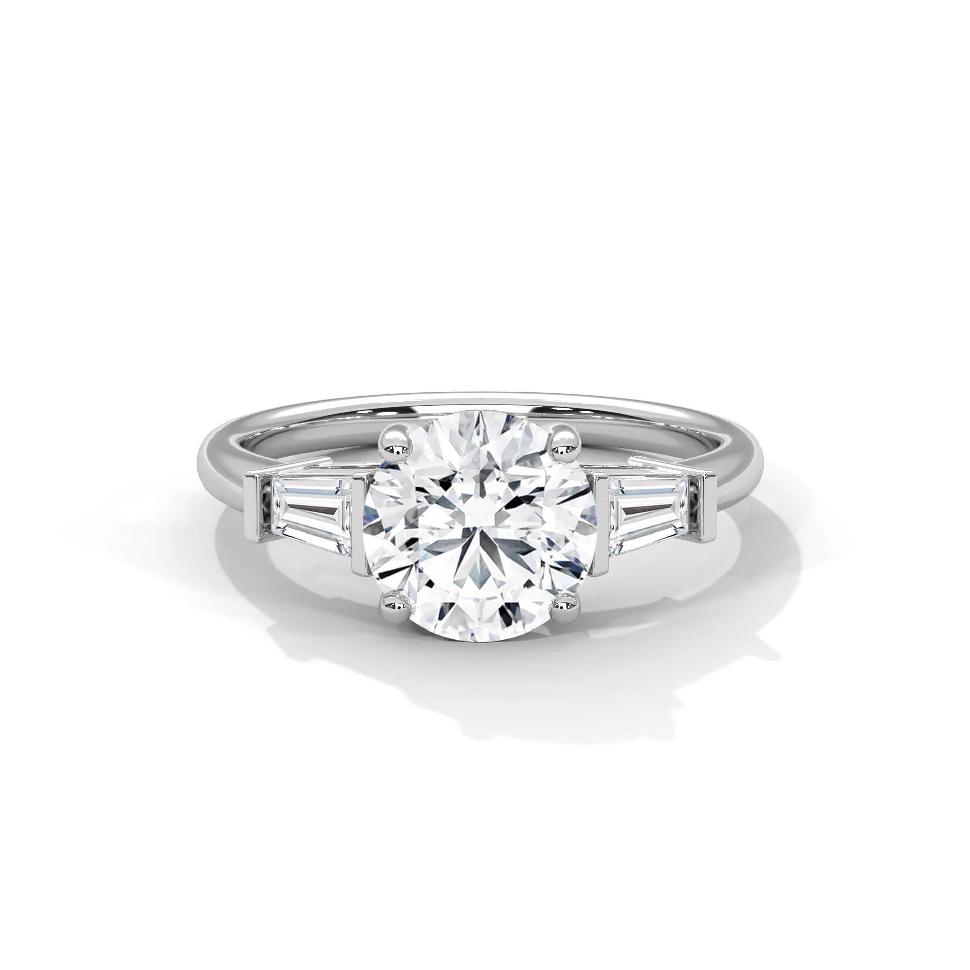 2.0ct Round Brilliant and Baguette Cut Moissanite 3-Stone Ring 925 Sterling Silver