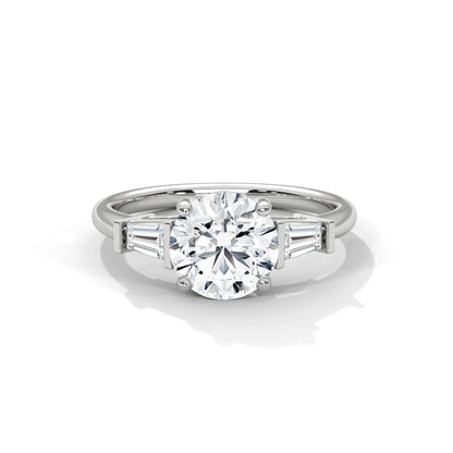 2.0ct Round Brilliant and Baguette Cut Moissanite 3-Stone Ring 925 Sterling Silver