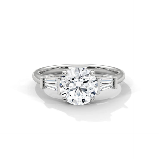 2.0ct Round Brilliant and Baguette Cut Moissanite 3-Stone Ring 925 Sterling Silver