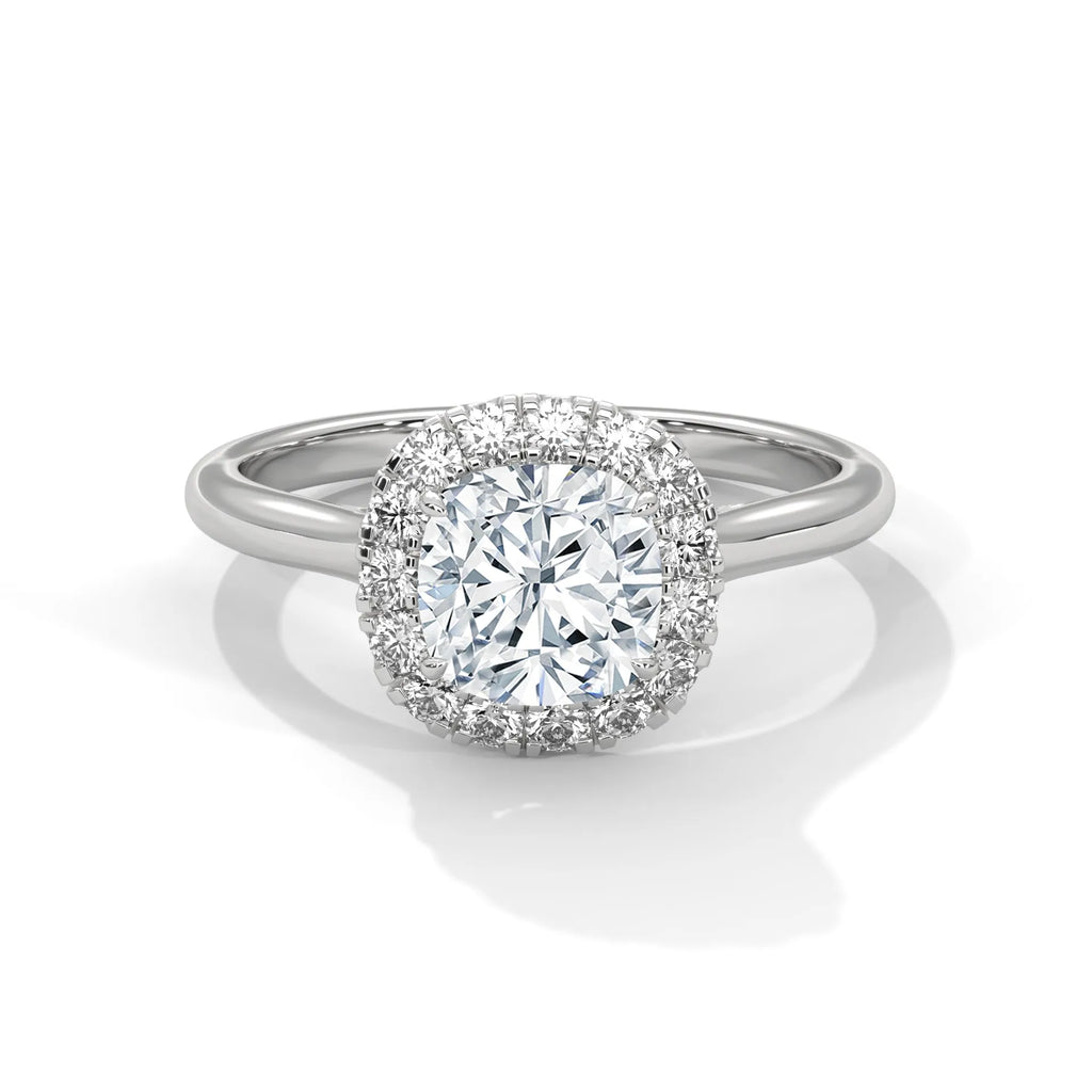 2.0ct Cushion Cut Moissanite Halo Solitaire Ring 925 Sterling Silver Engagement Band