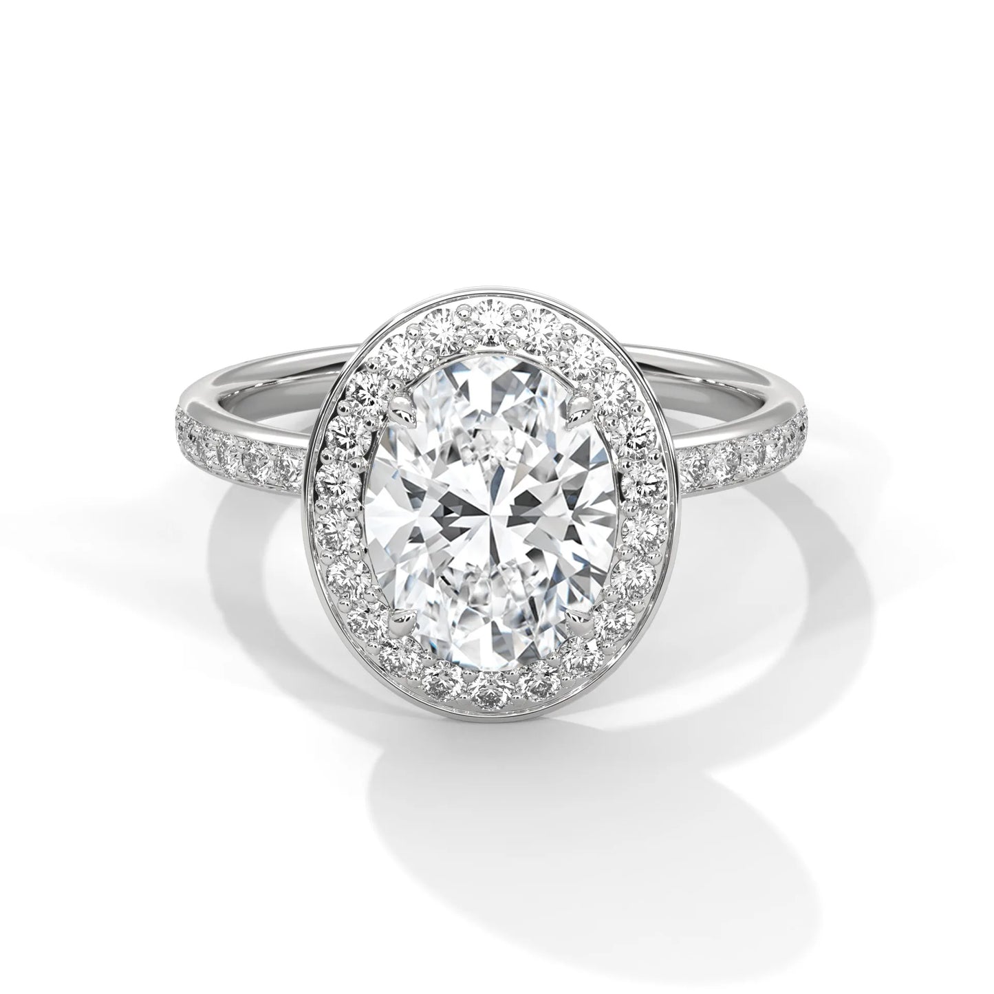 2.0ct oval cut moissanite halo solitaire ring with pave set band 925 sterling silver engagement band