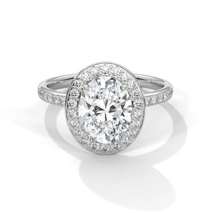 2.0ct Oval Cut Moissanite Halo Solitaire Ring with Pave Set Band 925 Sterling Silver Engagement Band