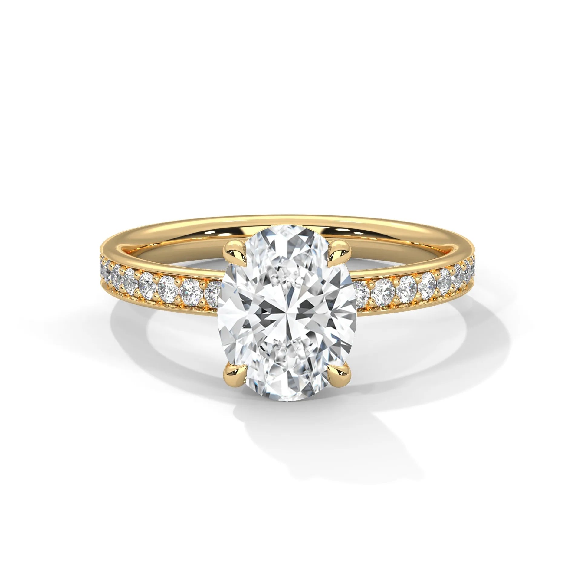 2.0ct Oval Cut Moissanite Solitaire Ring with Pave Set Band 925 Sterling Silver