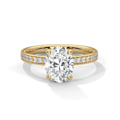 2.0ct Oval Cut Moissanite Solitaire Ring with Pave Set Band 925 Sterling Silver