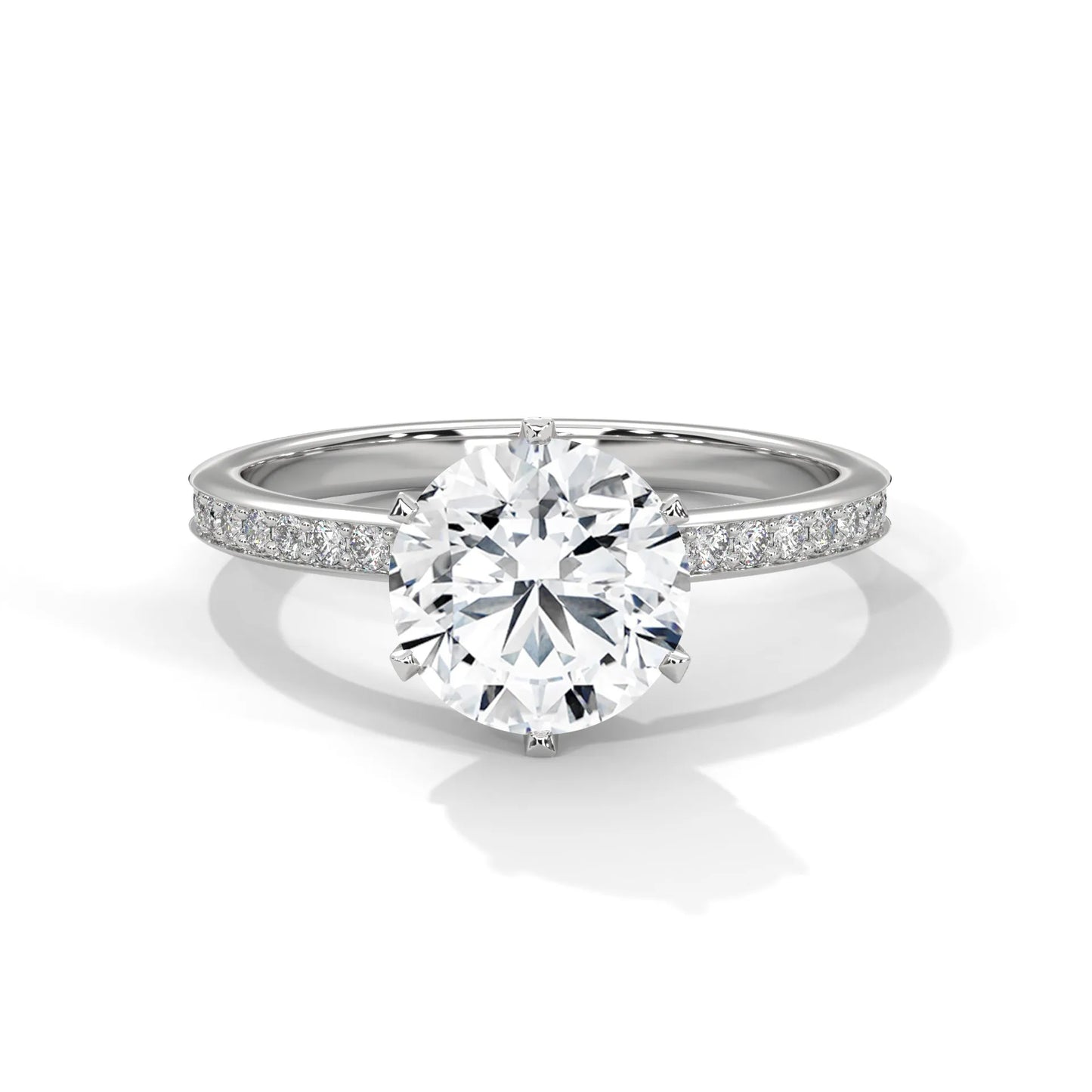 2.24ctw round brilliant cut moissanite solitaire ring with pave set band 925 sterling silver
