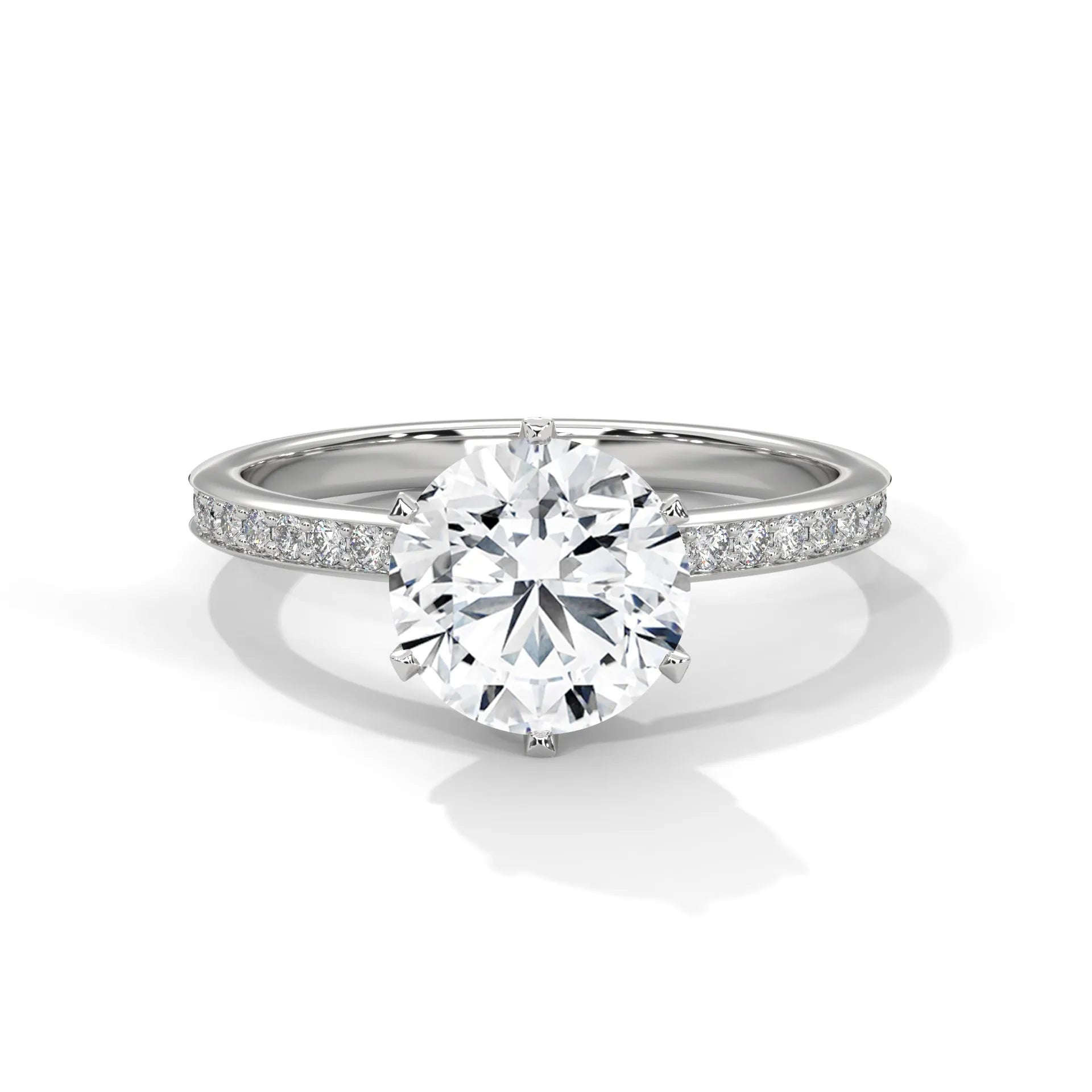 2.24ctw Round Brilliant Cut Moissanite Solitaire Ring with Pave Set Band 925 Sterling Silver