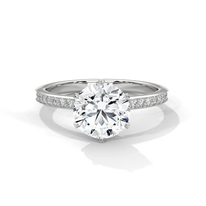 2.24ctw Round Brilliant Cut Moissanite Solitaire Ring with Pave Set Band 925 Sterling Silver