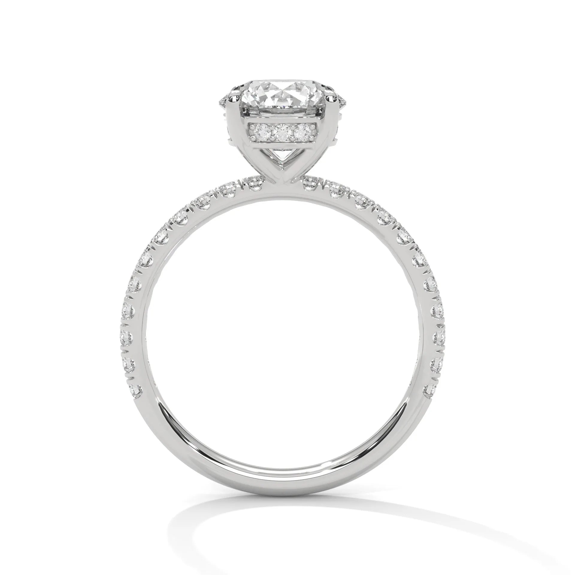 2.0ct Round Brilliant Cut Moissanite Solitaire Ring with Pave Set Band 925 Sterling Silver