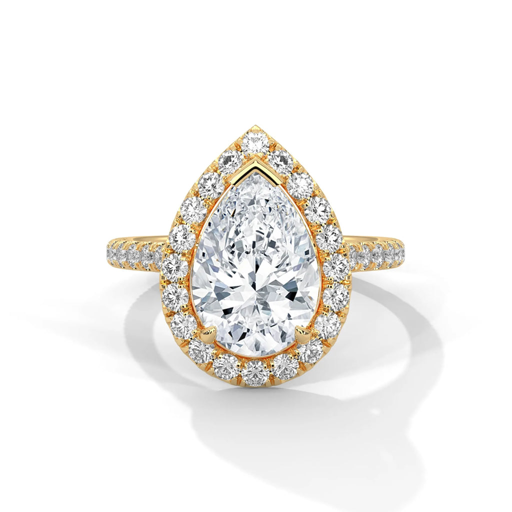 3.0ct Pear Cut Moissanite Halo Solitaire Ring with Pave Set Band 925 Sterling Silver