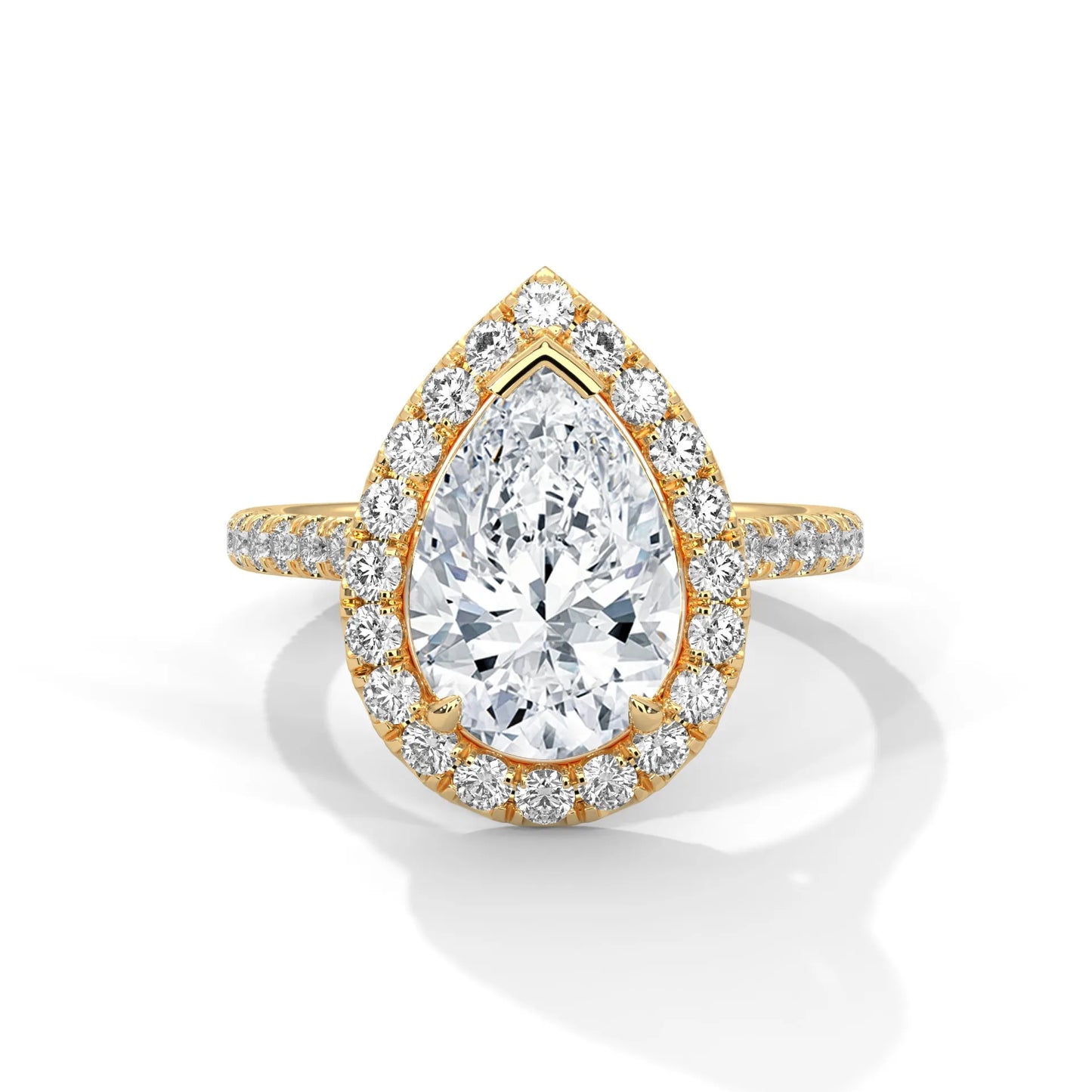 3.0ct pear cut moissanite halo solitaire ring with pave set band 925 sterling silver