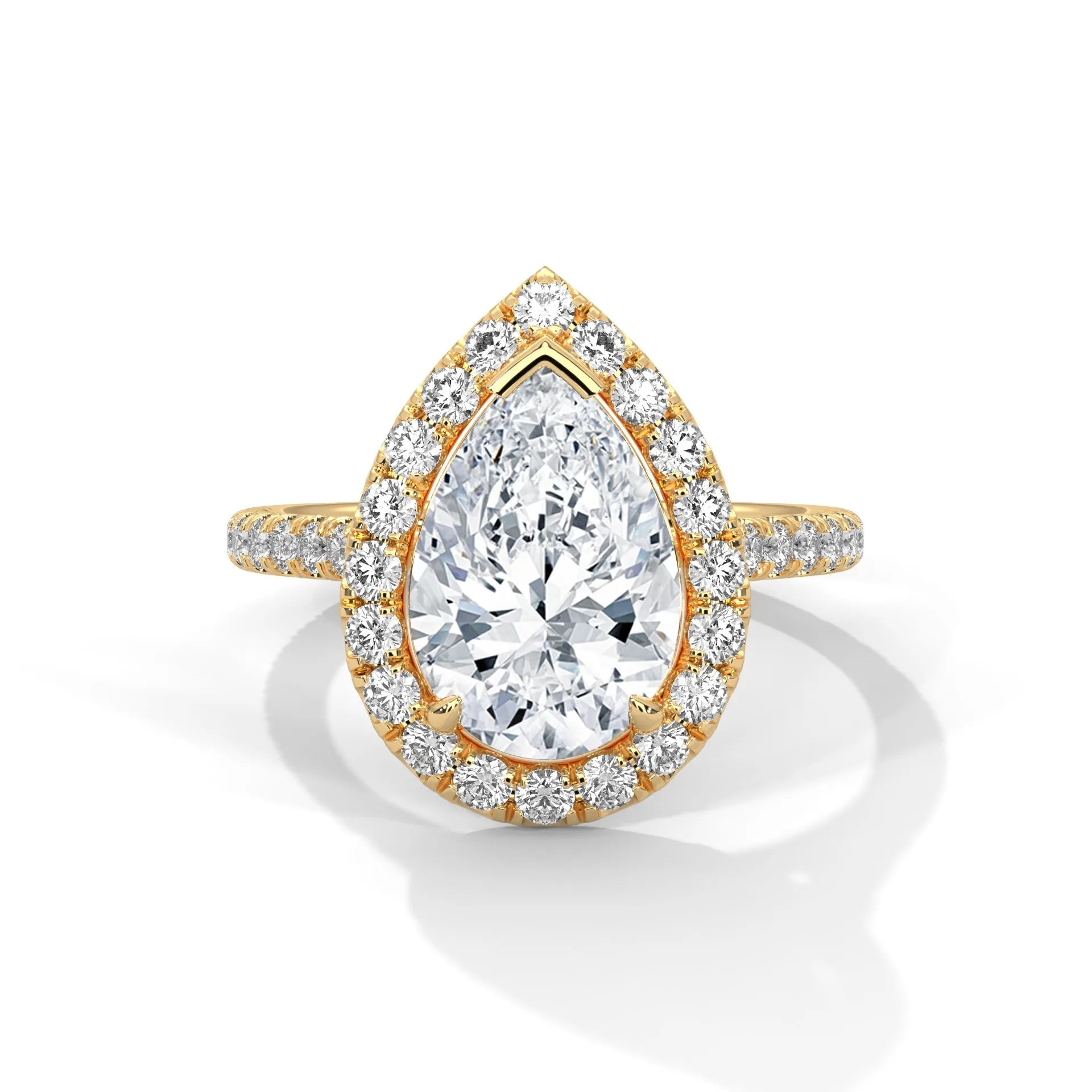 3.0ct Pear Cut Moissanite Halo Solitaire Ring with Pave Set Band 925 Sterling Silver