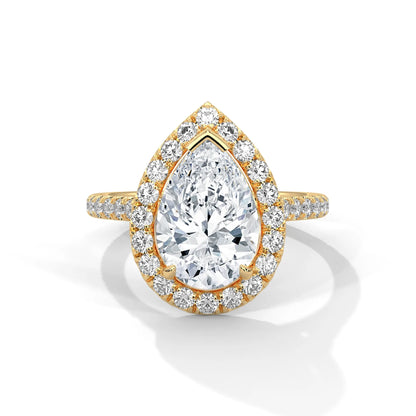 3.0ct Pear Cut Moissanite Halo Solitaire Ring with Pave Set Band 925 Sterling Silver