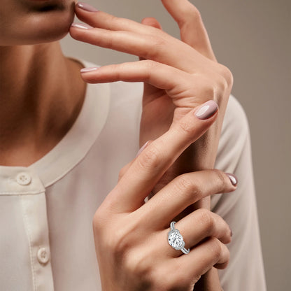 2.0ct Round Brilliant Cut Moissanite Hidden Halo Solitaire Ring 925 Sterling Silver Engagement Band