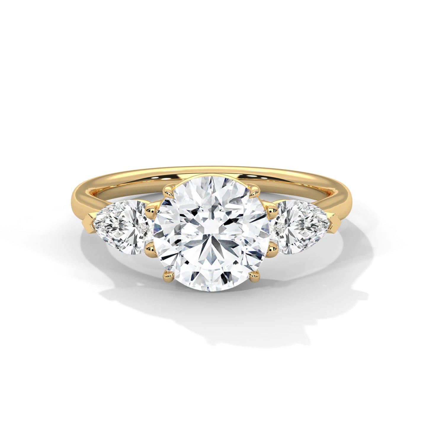 round brilliant and pear cut moissanite 3-stone ring 925 sterling silver handmade jewelry