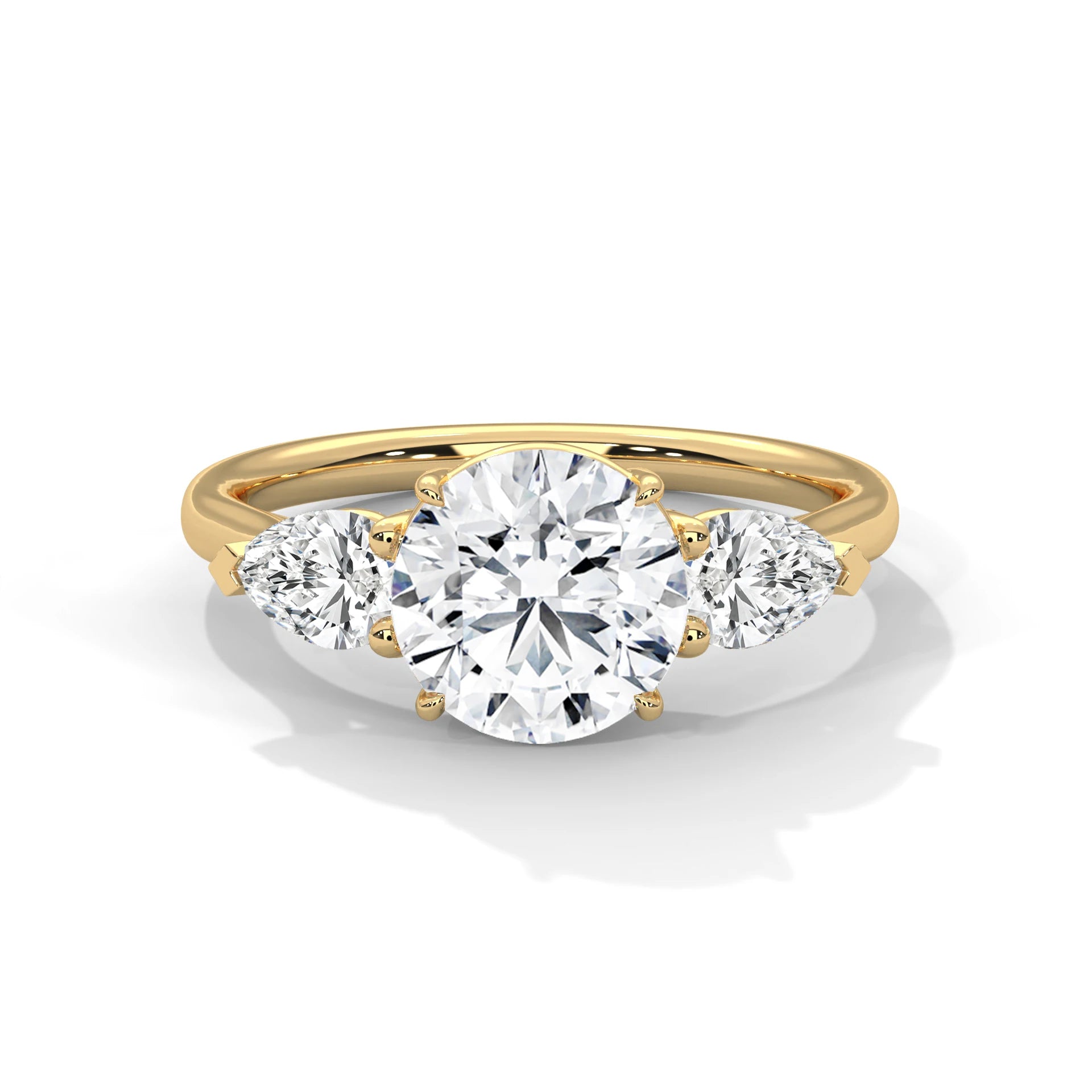 Round Brilliant and Pear Cut Moissanite 3-Stone Ring 925 Sterling Silver Handmade Jewelry