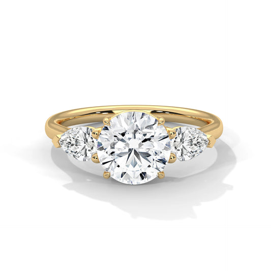 Round Brilliant and Pear Cut Moissanite 3-Stone Ring 925 Sterling Silver Handmade Jewelry