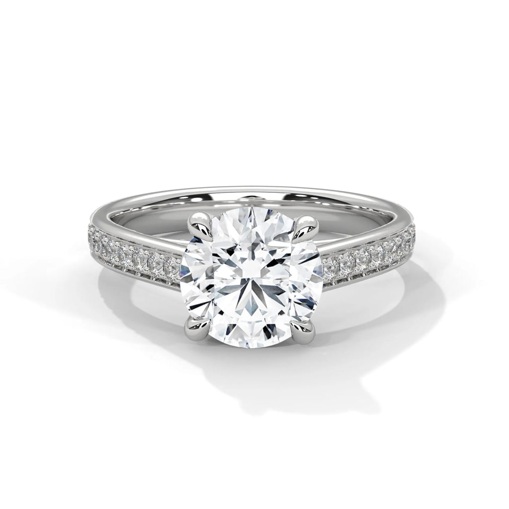 2.0ct Round Brilliant Cut Moissanite Solitaire Ring with Pave Set Band 925 Sterling Silver