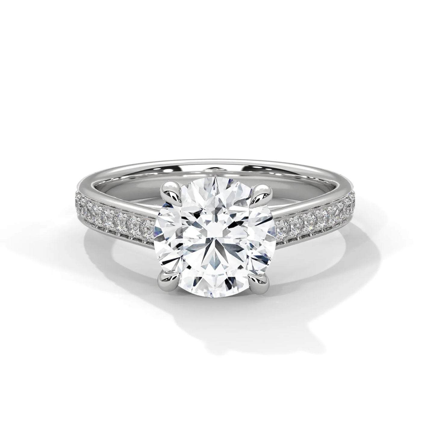 2.0ct round brilliant cut moissanite solitaire ring with pave set band 925 sterling silver