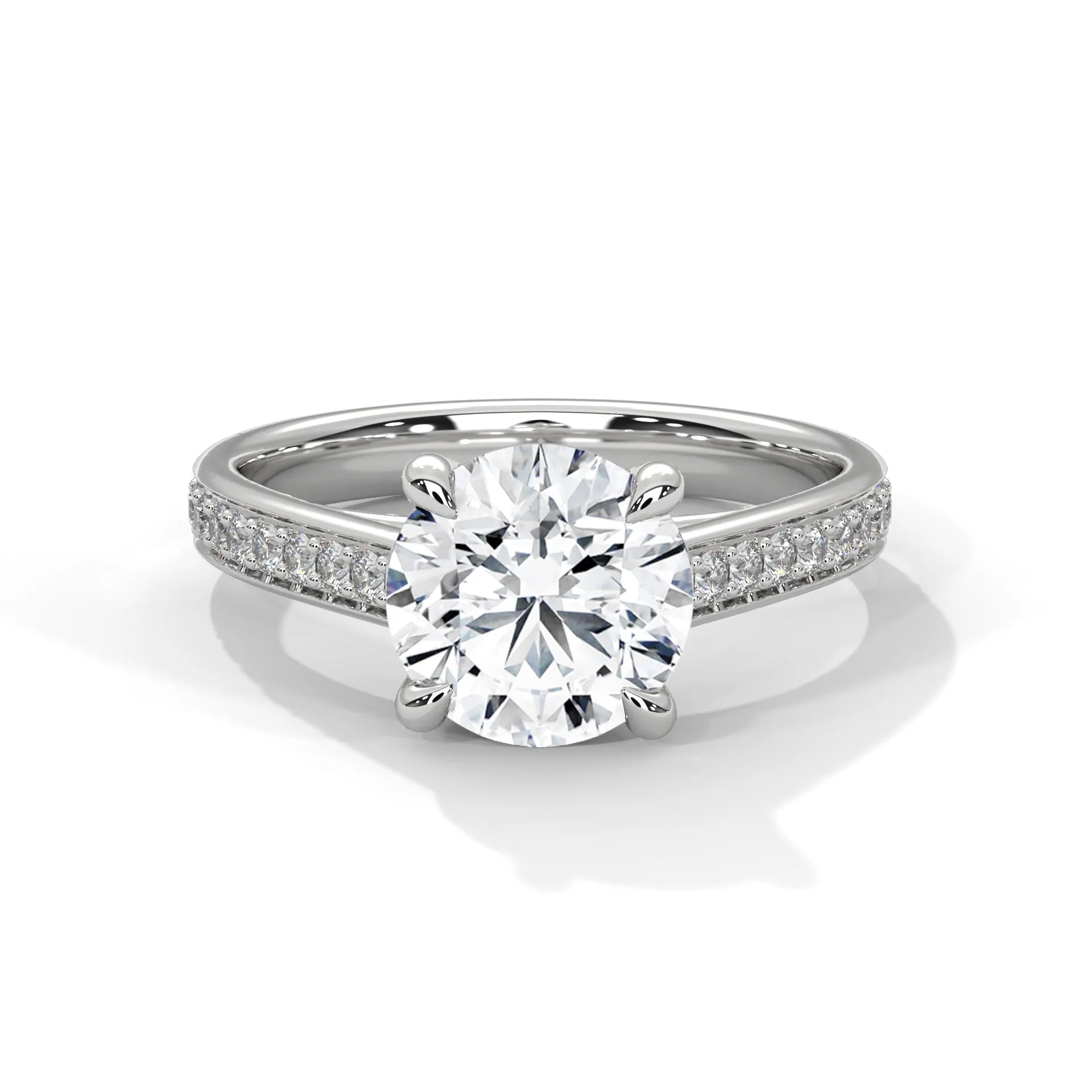 2.0ct Round Brilliant Cut Moissanite Solitaire Ring with Pave Set Band 925 Sterling Silver
