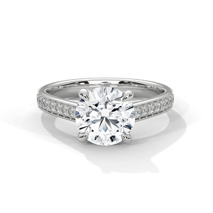 2.0ct Round Brilliant Cut Moissanite Solitaire Ring with Pave Set Band 925 Sterling Silver