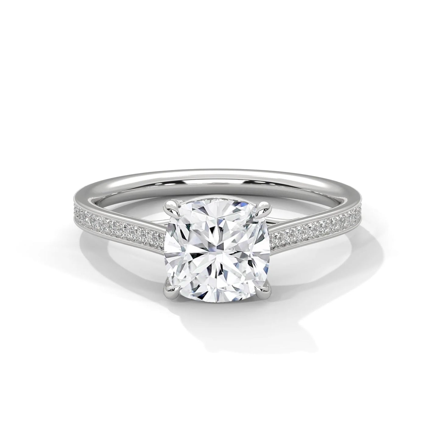 2.0ct cushion cut moissanite solitaire ring with pave band 925 sterling silver