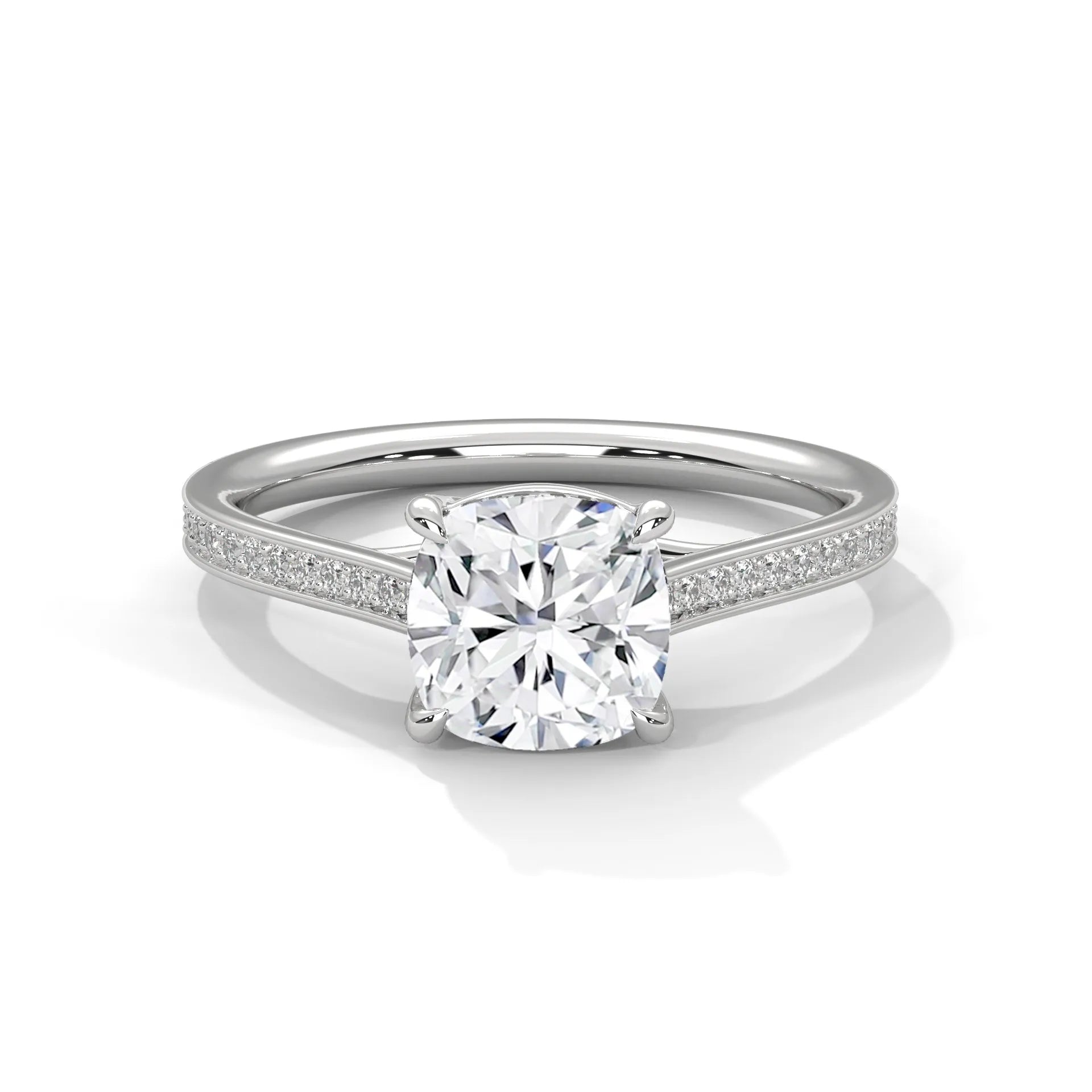 2.0ct Cushion Cut Moissanite Solitaire Ring with Pave Band 925 Sterling Silver