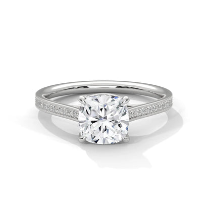 2.0ct Cushion Cut Moissanite Solitaire Ring with Pave Band 925 Sterling Silver