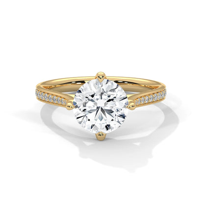 2.0ct Round Brilliant Cut Moissanite Solitaire Ring with Pave Set Band 925 Sterling Silver