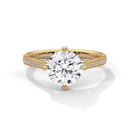 2.0ct Round Brilliant Cut Moissanite Solitaire Ring with Pave Set Band 925 Sterling Silver